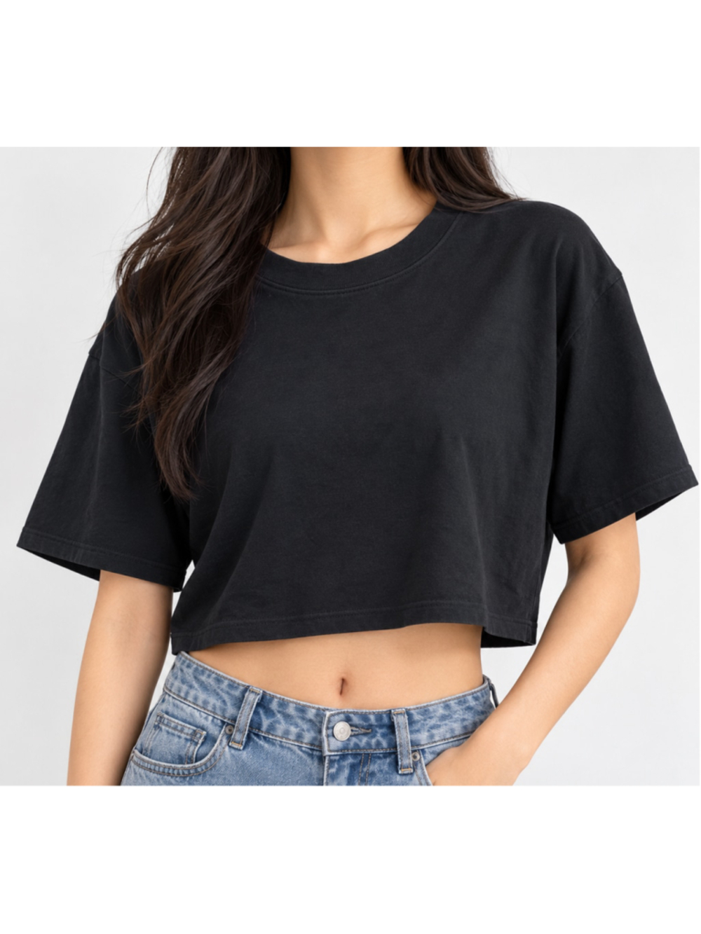 FOREVER 21 Black Crop Top Women’s Short Sleeve Crew Neck Casual Thick Tee SMALL